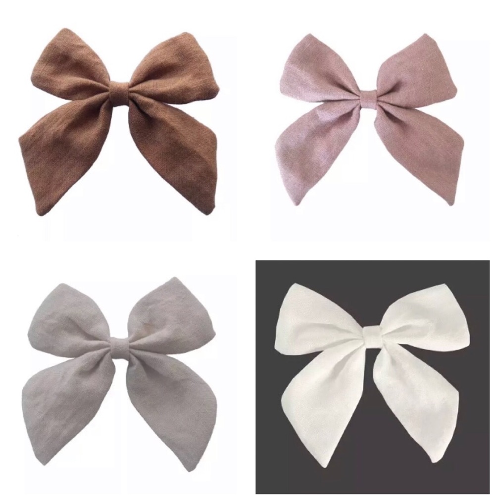 New Set of 4 Linen Bow Clips